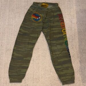 Aviator Nation, Women’s  Olive Camo Joggers with Rainbow Logo